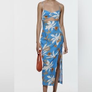 Zara Midi Dress with Cutout & Floral Print